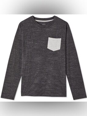 Boys Long-Sleeve Pocket T-Shirt - Dark Grey/Black & Grey